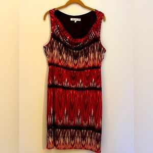 Evan-Picone: 16, red, black, brown, tan, V neck, lined, stretchy dress